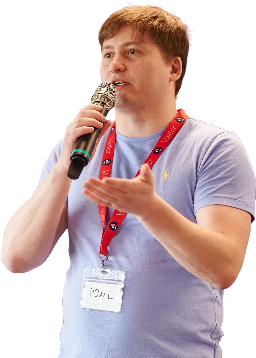 Paul Ryazanov on stage — one of 15+ international conference appearances