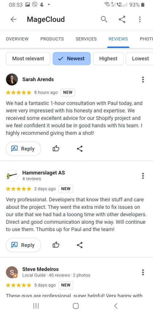 Five-star Google reviews for MageCloud from clients after consultation sessions with Paul Ryazanov