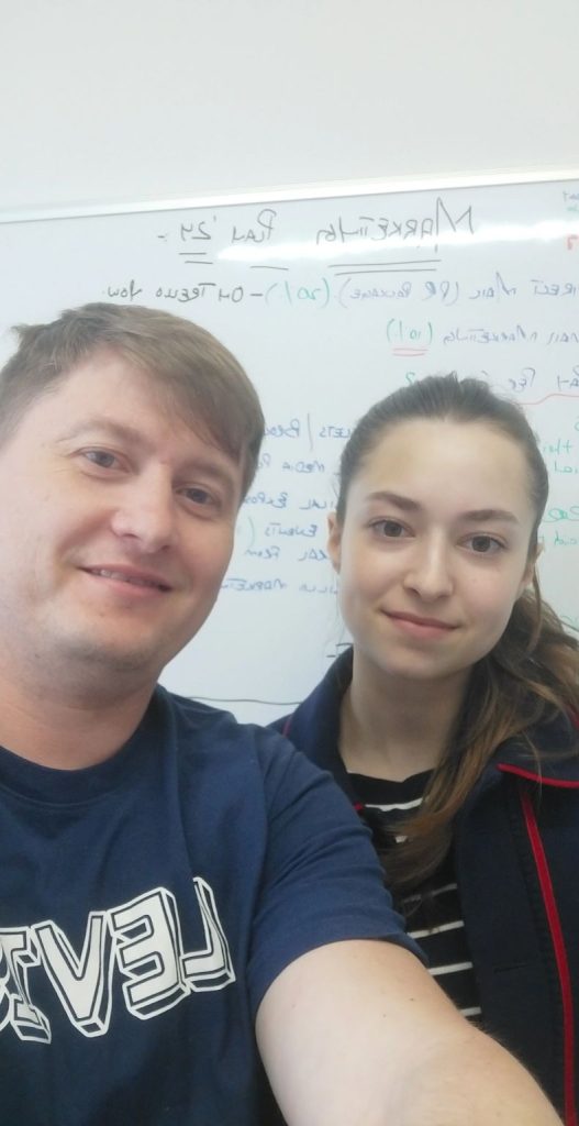 Paul Ryazanov with the young Ukrainian marketing graduate he is helping find an internship