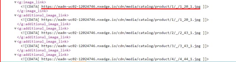 Google Merchant Center product feed XML showing image links served from a third-party CDN domain