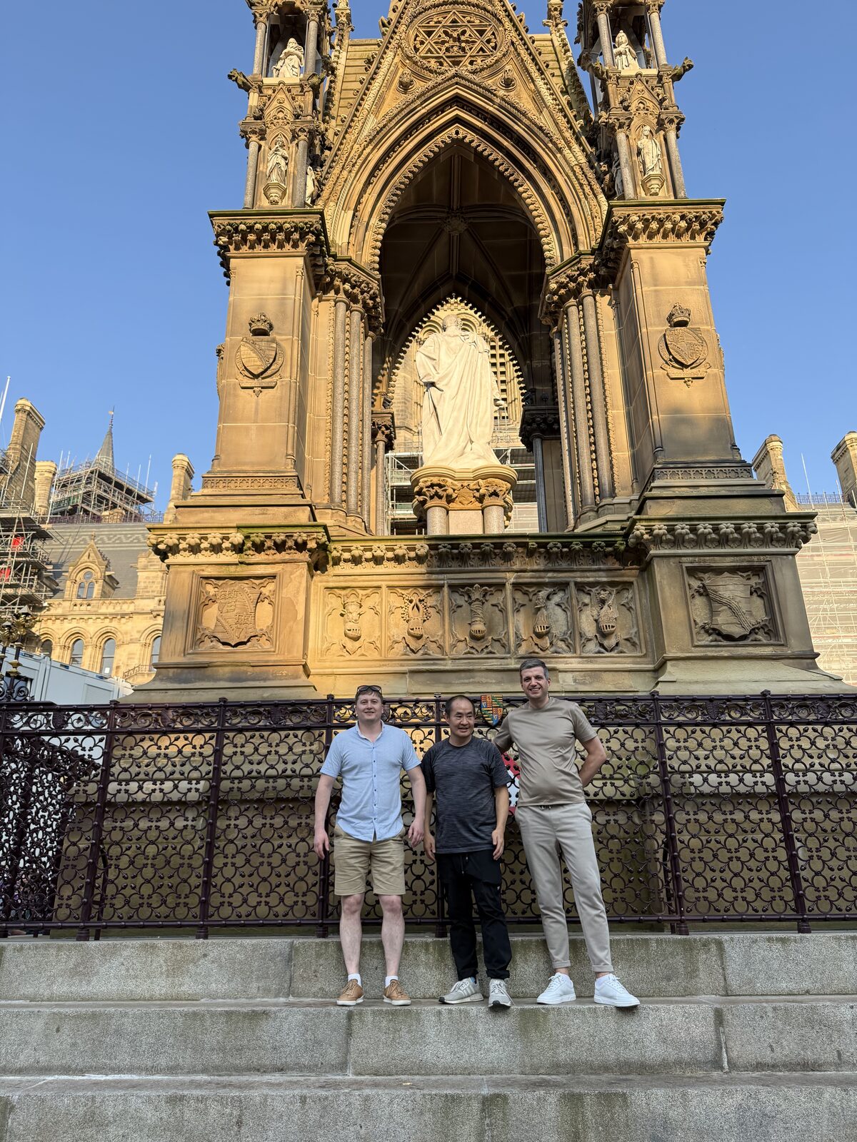 Paul Ryazanov, Dennis Yu and Igor Ivitskiy at the Albert Memorial, Manchester, July 2026